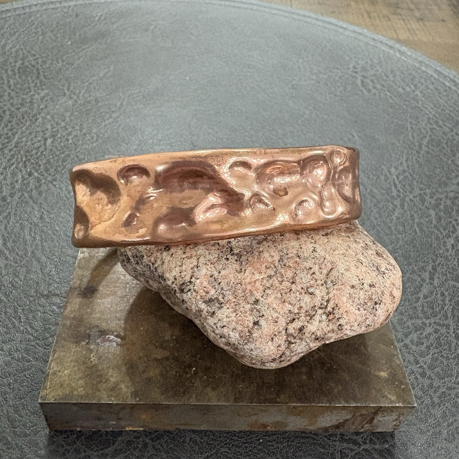 Brutalist Heavy Thick Men’s  Hammered Wide Copper Artisan Cuff Bracelet Shiny