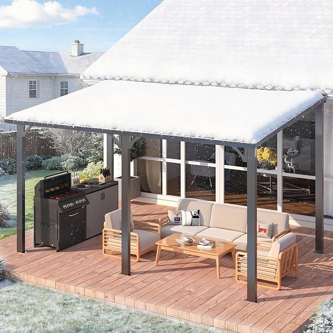 Heavy Duty Hardtop Lean-to Gazebo Galvanized Steel Pergola