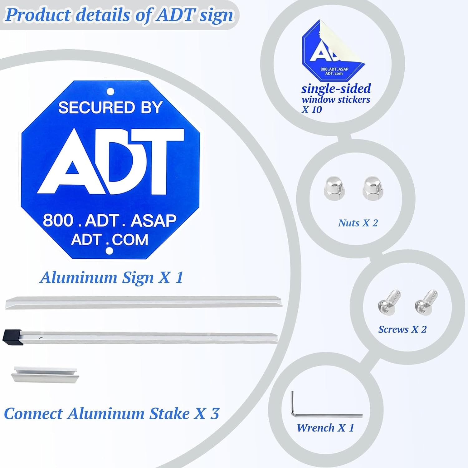 28ADT Security Signs for Yard with Stake & 10 Pcs ADT Window Stickers, 100% Alum