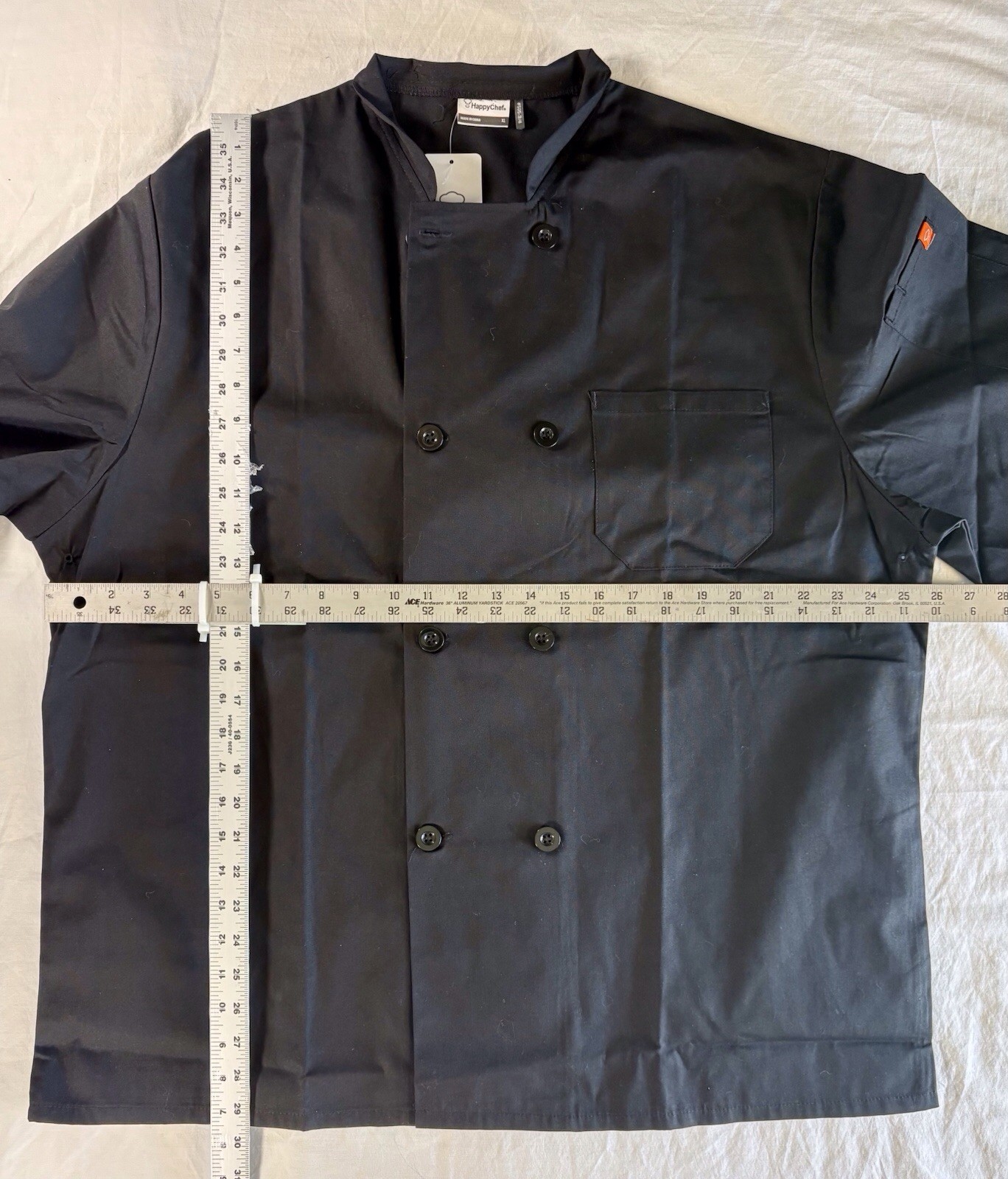 HAPPY CHEF 3/4 Long Sleeve Double Breasted Chefs Jacket XL Black New With Tags