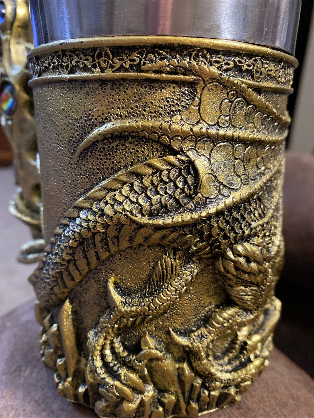 New Dungeon Dragon Jeweled Gemstone Sword Gold Drinking Mug Fantasy Mythical