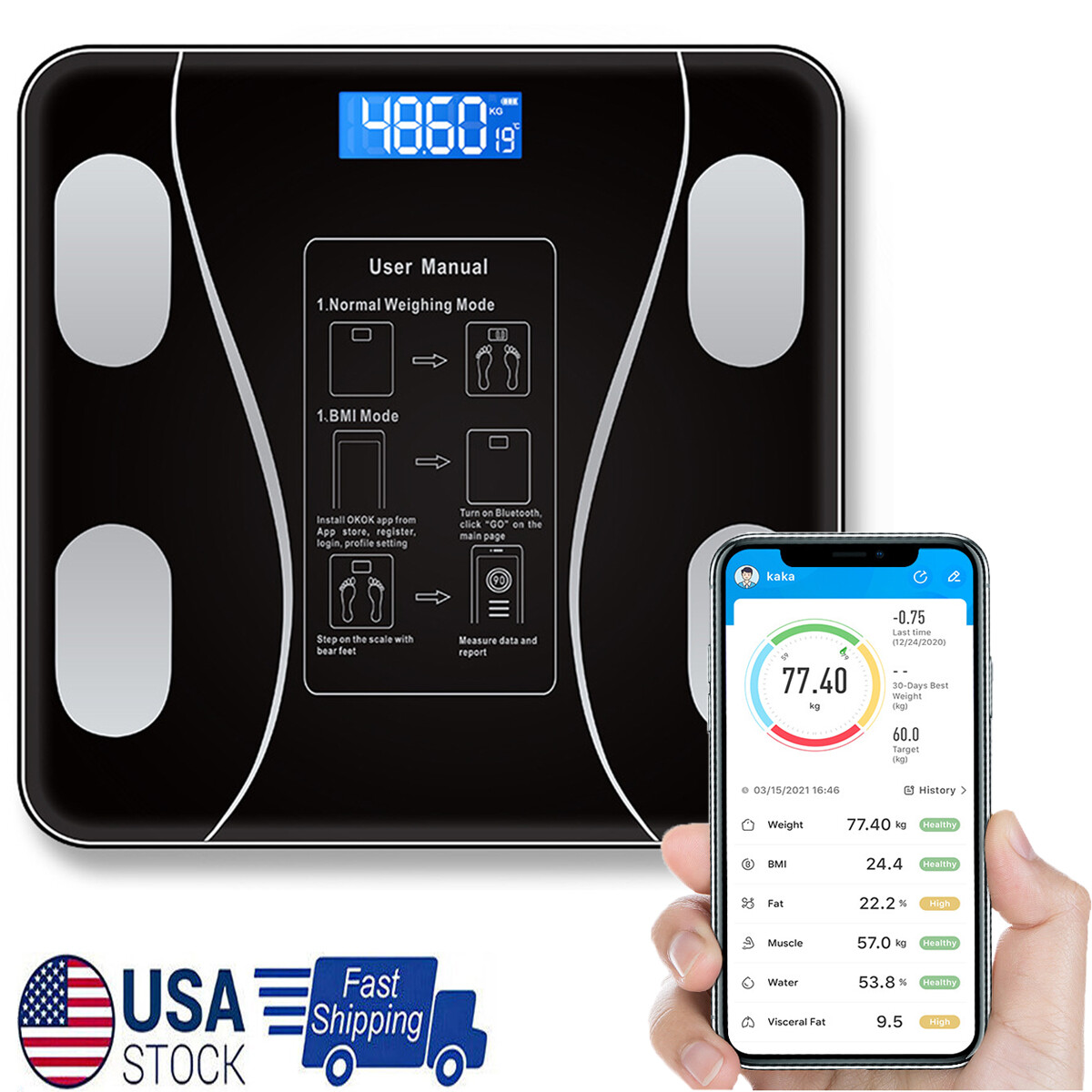 Smart Weight Scale Body Digital Bathroom Scale BMI Bluetooth Body Fat Scale