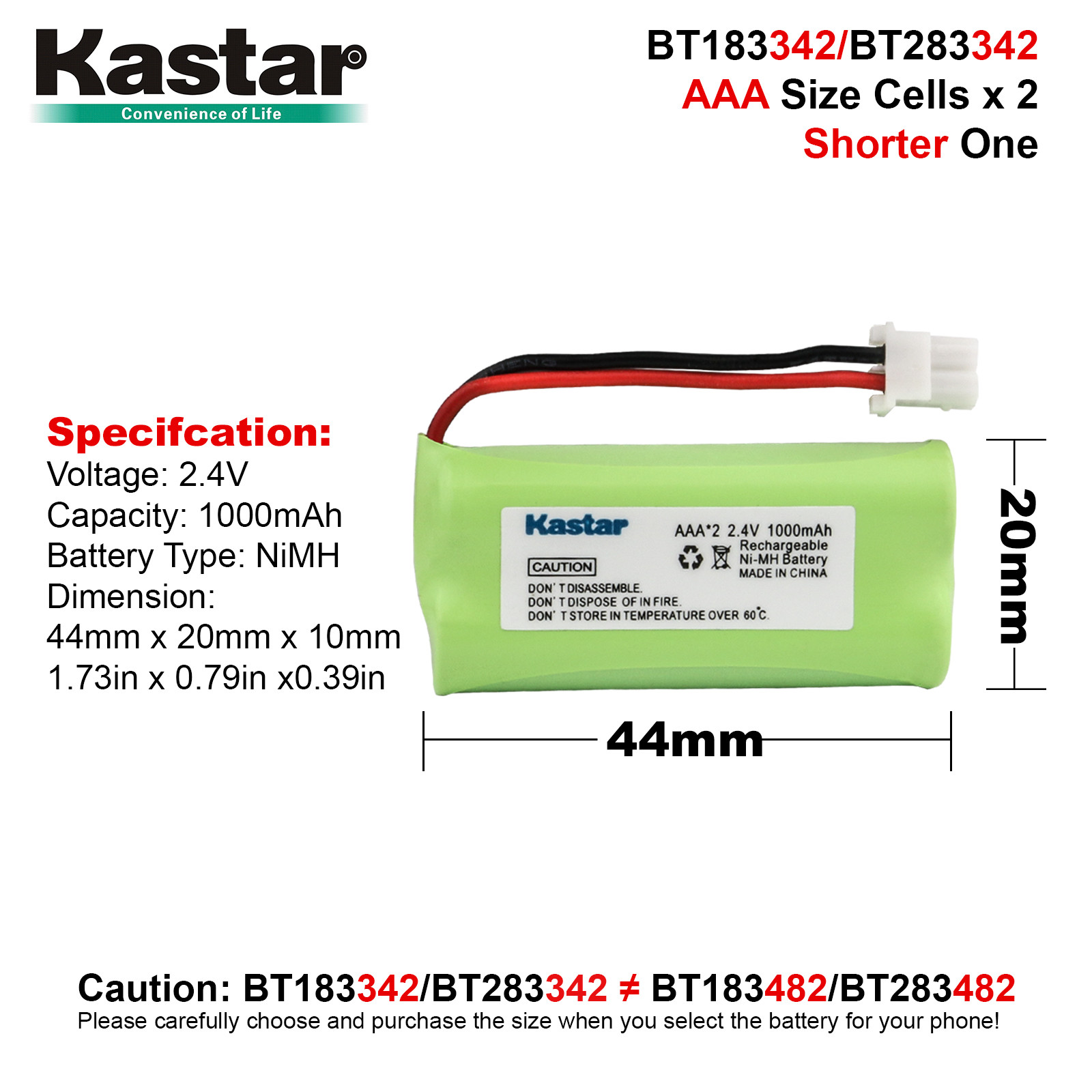 Kastar NiMH Battery Replace for AT&T VTech BT162342 BT166342 BT-166342 Battery