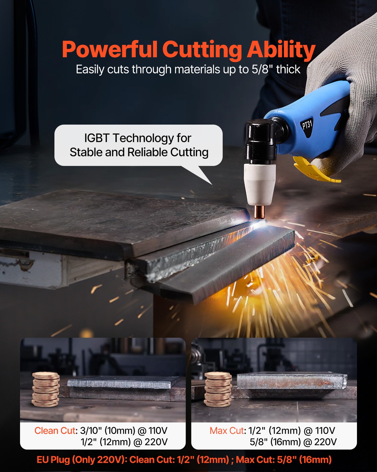 VEVOR Plasma Cutter 50A Plasma Cutting Machine 110V/220V Digital Display IGBT