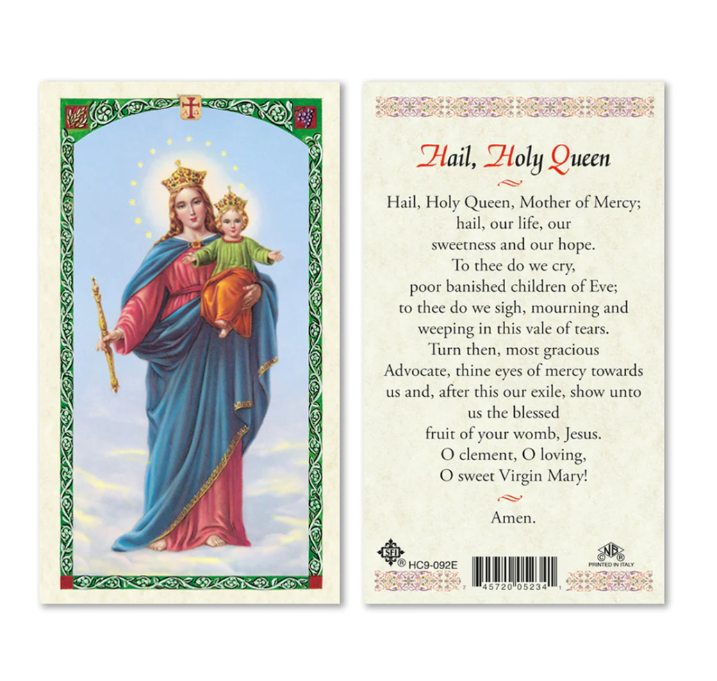 Laminated Hail Mary, Memorare, & Hail Holy Queen Prayer Card Set Marian Catholic