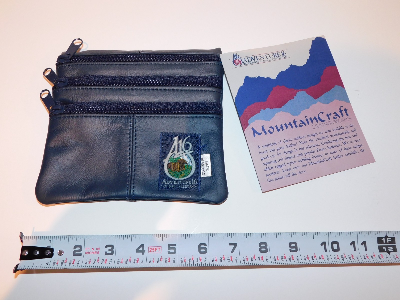 ADVENTURE 16 MOUNTAINCRAFT Leatherworks BLUE 100% Cow Leather TRI-ZIP POUCH NEW