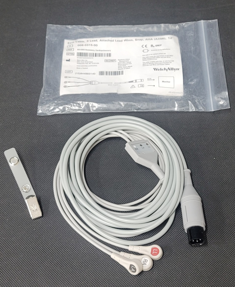Welch Allyn ECG Cable 3 Leads Snap AHA Compatible