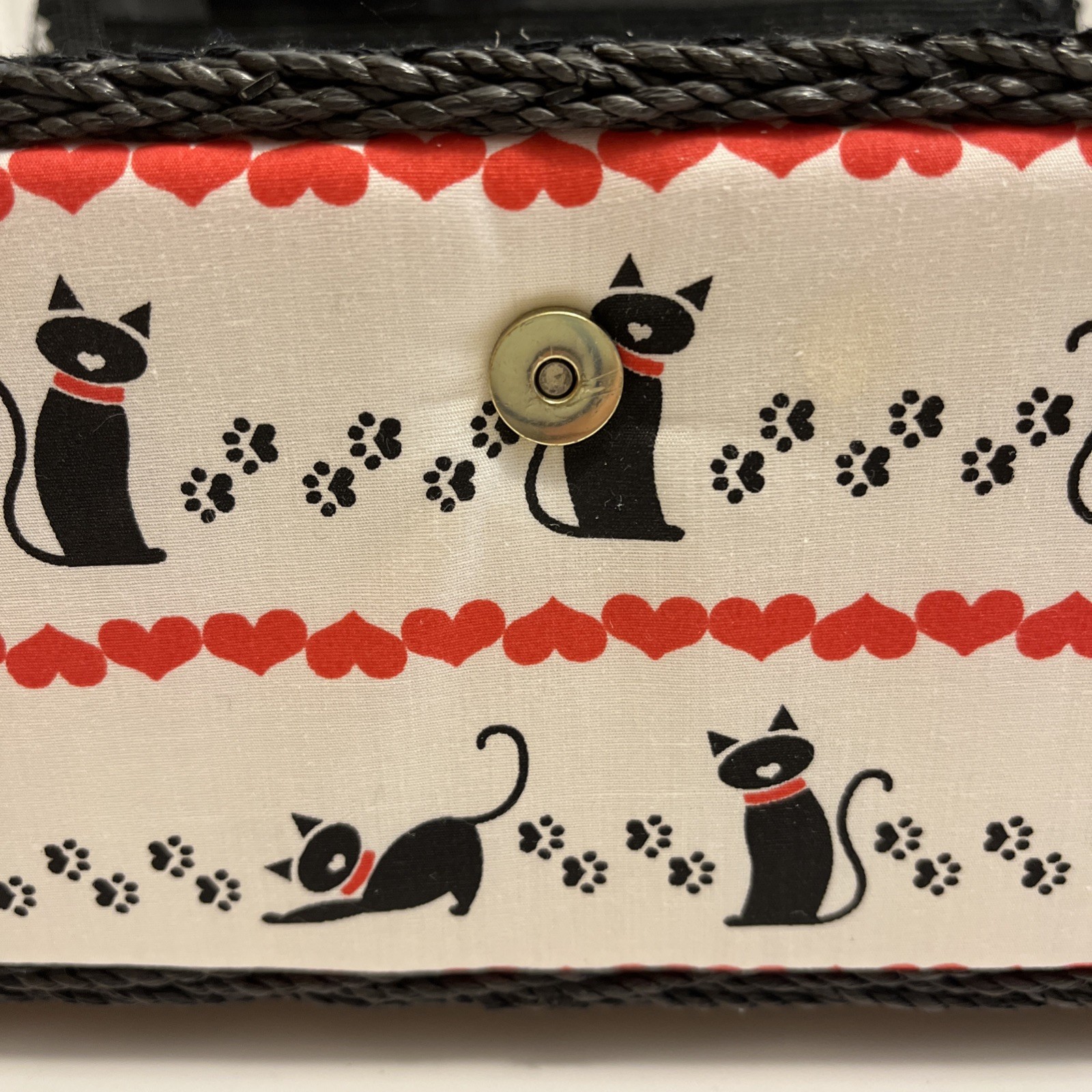 Sewing Basket Cat Print Padded Box Pin Cushion Accessories Storage Snap Closure