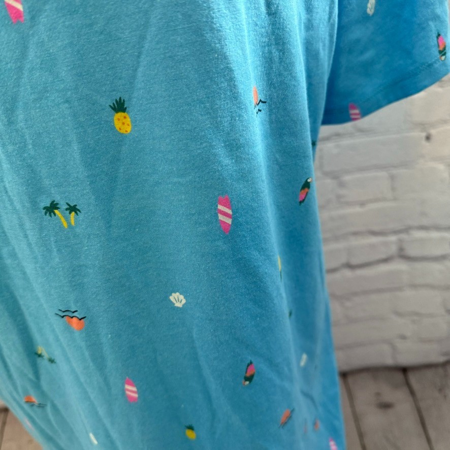 Cat & Jack Boy Polo Shirt XXL 16/18 Husky Blue Tropical Beach Print Cotton Blend