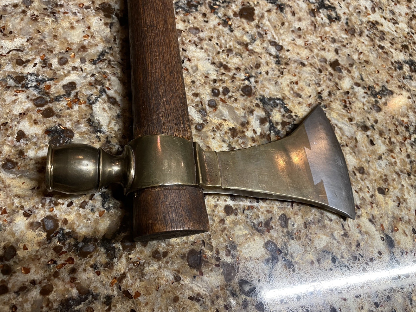 RARE & COMPLETE BRONZE PIPE “smoke” TOMAHAWK WITH DOVETAILED STEEL BIT