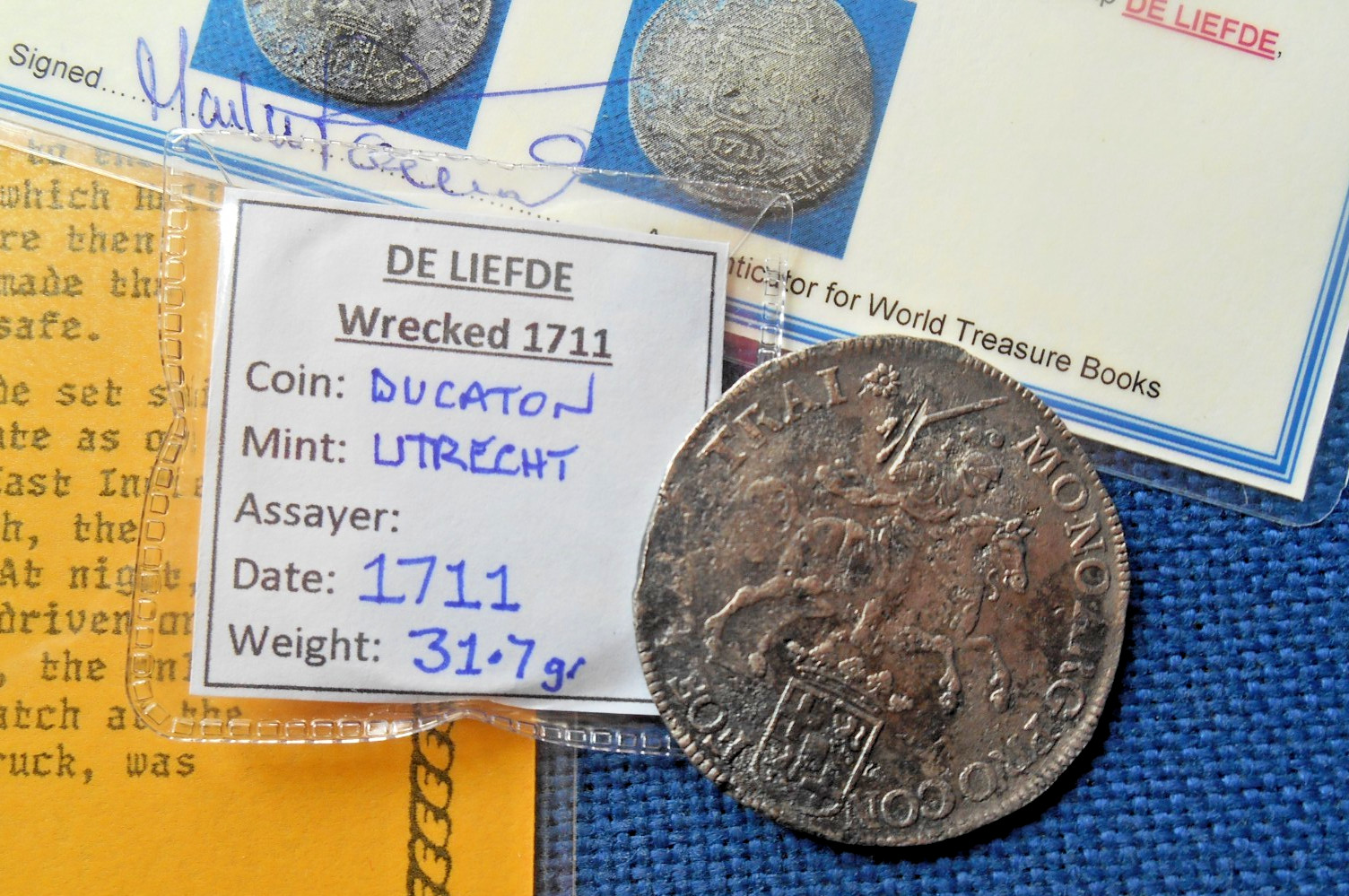 SHIPWRECK treasure SILVER RIDER DUCATON coin DE LIEFDE wreck 1711 VOC Dutch !!