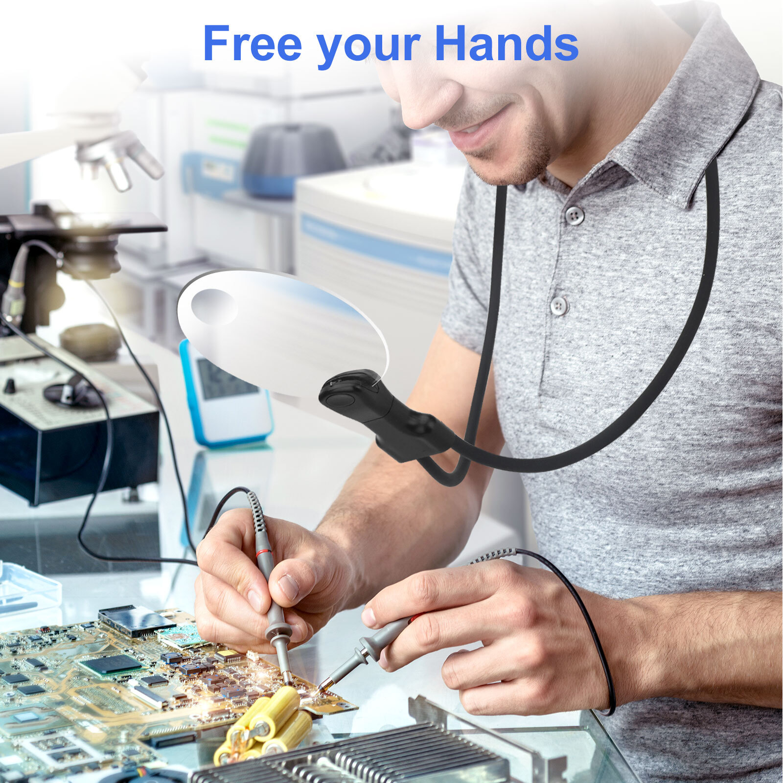 3X Detachable Hands-Free Neck Wear Magnifying Glass for Low Vision Seniors