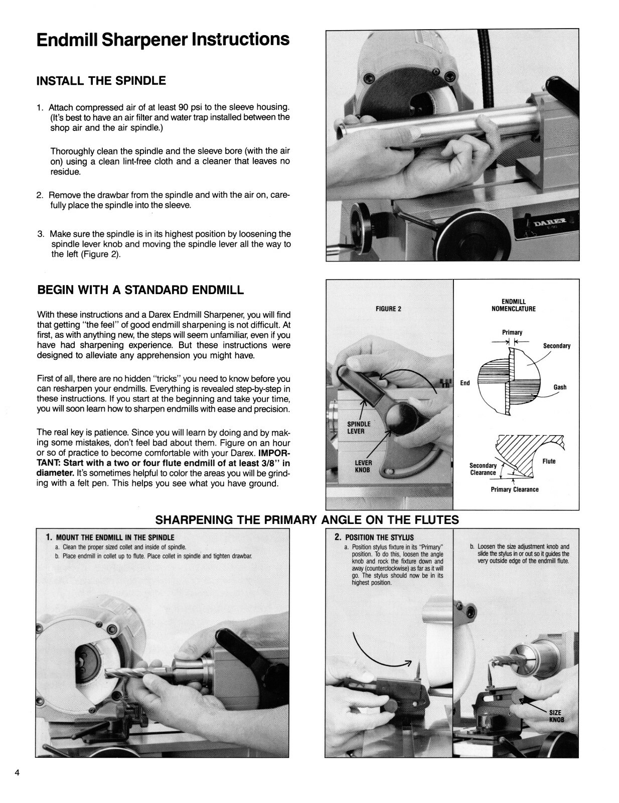 Darex E80, E85, & E90 Endmill Sharpener Operating Instruction Manual #1481