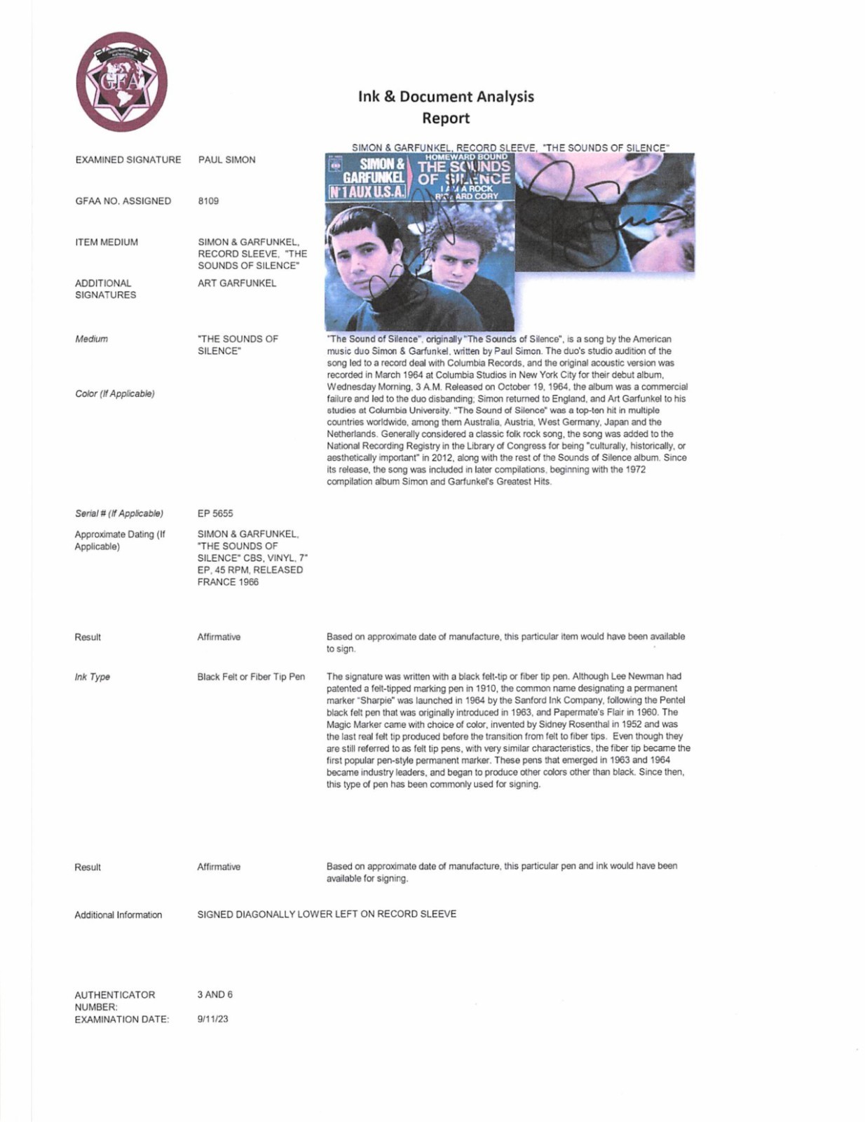 Simon Garfunkel Signed Autograph 45 Paul Simon Art Garfunkel Rare French Record