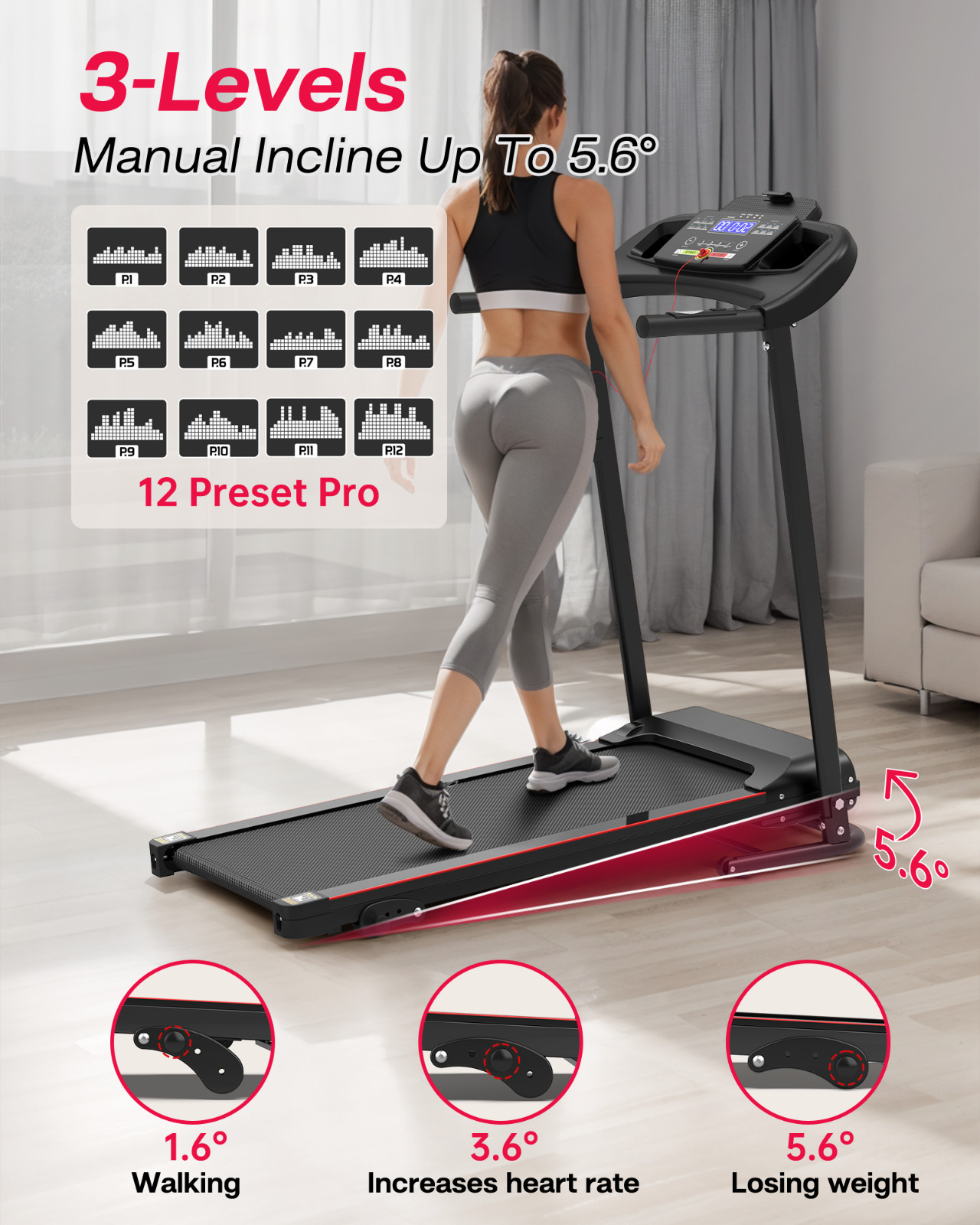 2.5 HP Foldable Treadmill for Home with Incline Electric Running Jogging Machine