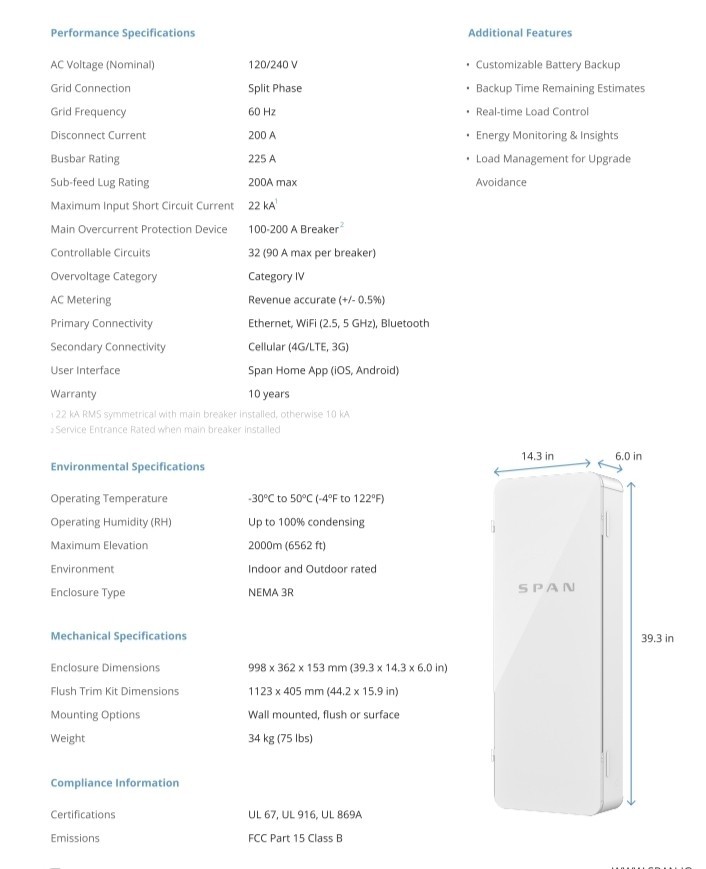 Span 1-00800-08 Smart Electrical Panel 110-240VAC 60Hz