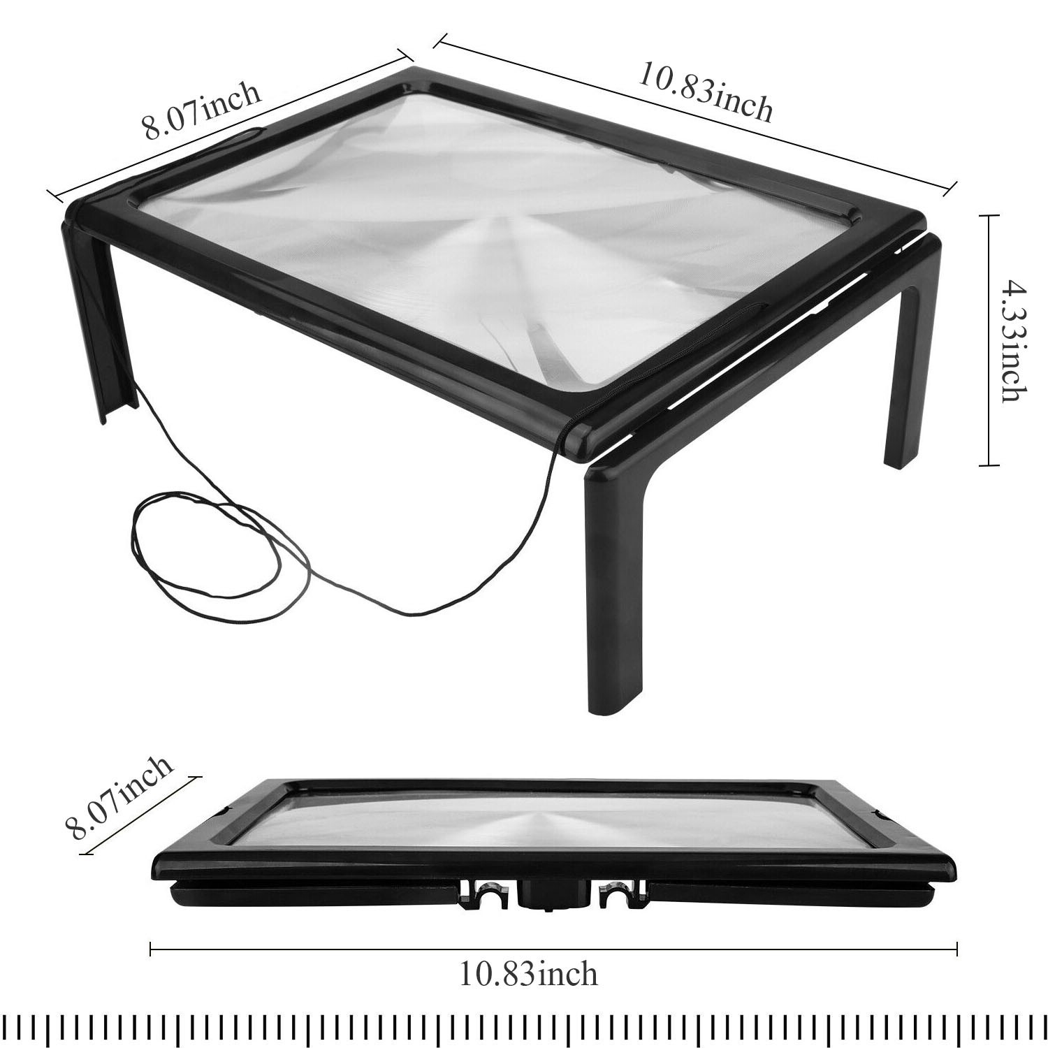 Full Page 3X Large Magnifier Book Reading Aid Magnifying Glass w/ 4 LED Lights