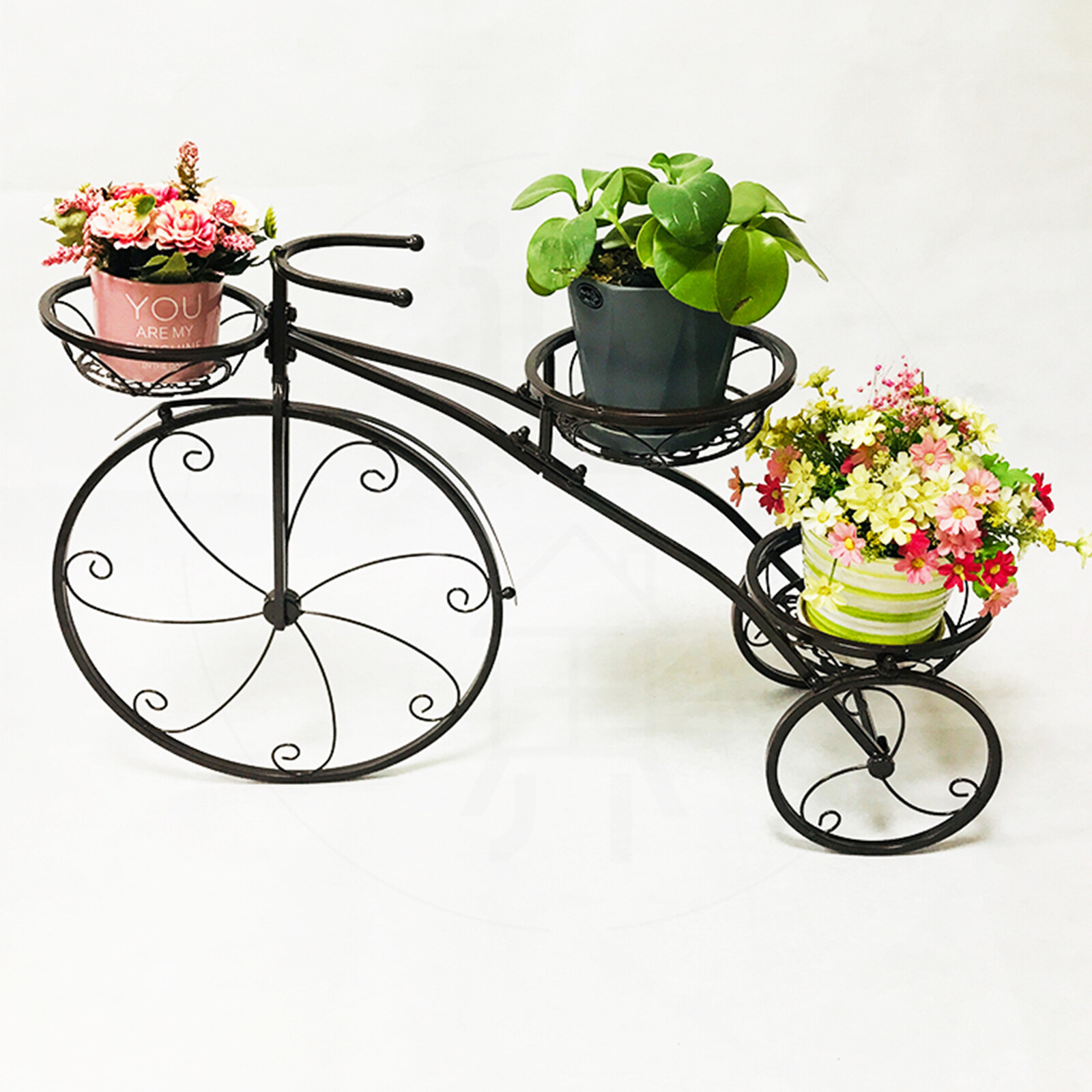 3-Tier Bicycle Plant Stand Wrought Iron Tricycle Planter Home Garden Patio Decor