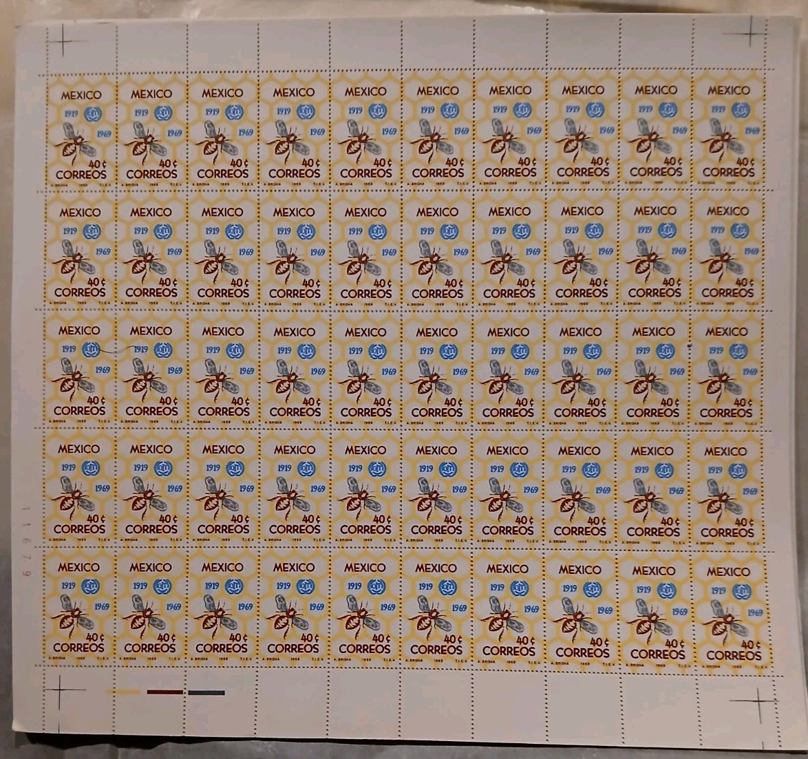 Mexico 1006 Stamp Sheet, MNH Mi 1311  50th Ann. 1969 Honeycomb, Bee,