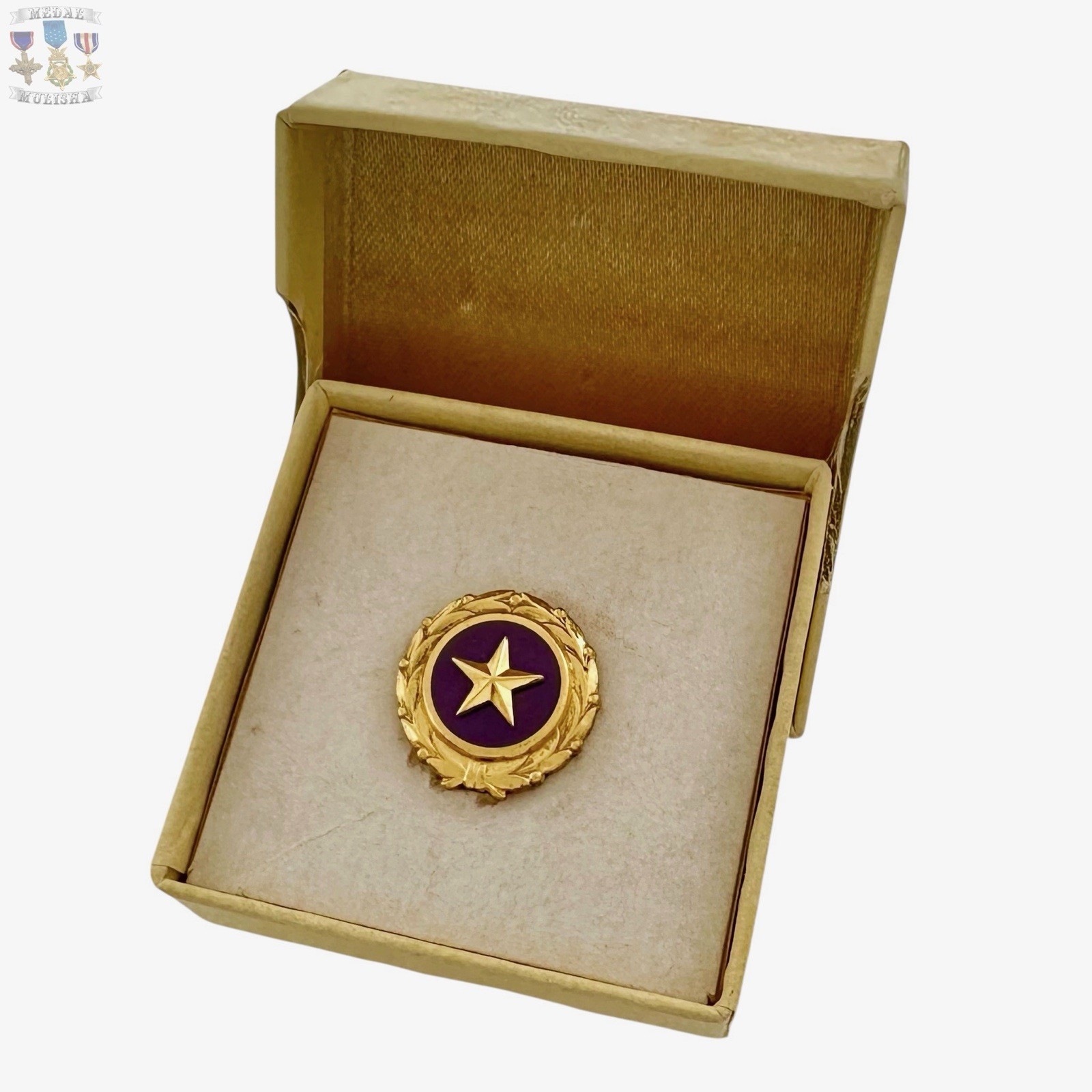 NEXT OF KIN GOLD STAR LAPEL PIN KILLED IN ACTION AUGUST 1947 BOX PURPLE HEART