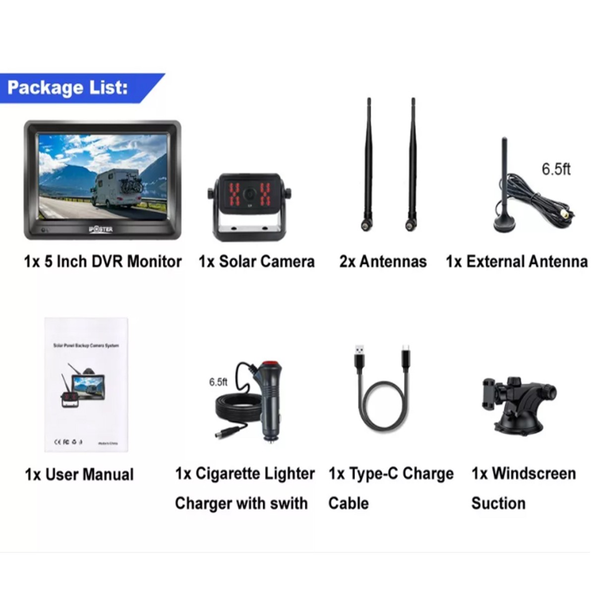 5" Monitor 1080P Solar Magnetic Wireless RV Backup Camera for Car Trailer Truck