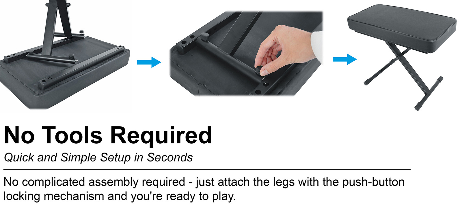 Rockville RKB61 V2 Extra Thick Padded Foldable Keyboard Bench w/ Quick-Release