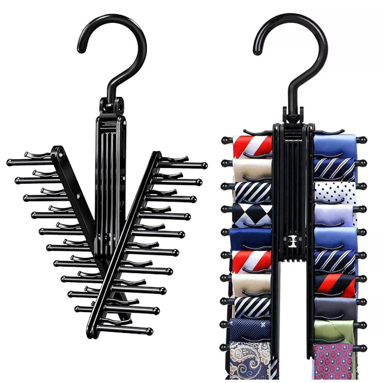 Adjustable X Neck Tie Rack Holder w/ Non-Slip Clip Necktie Belt Hanger Organizer