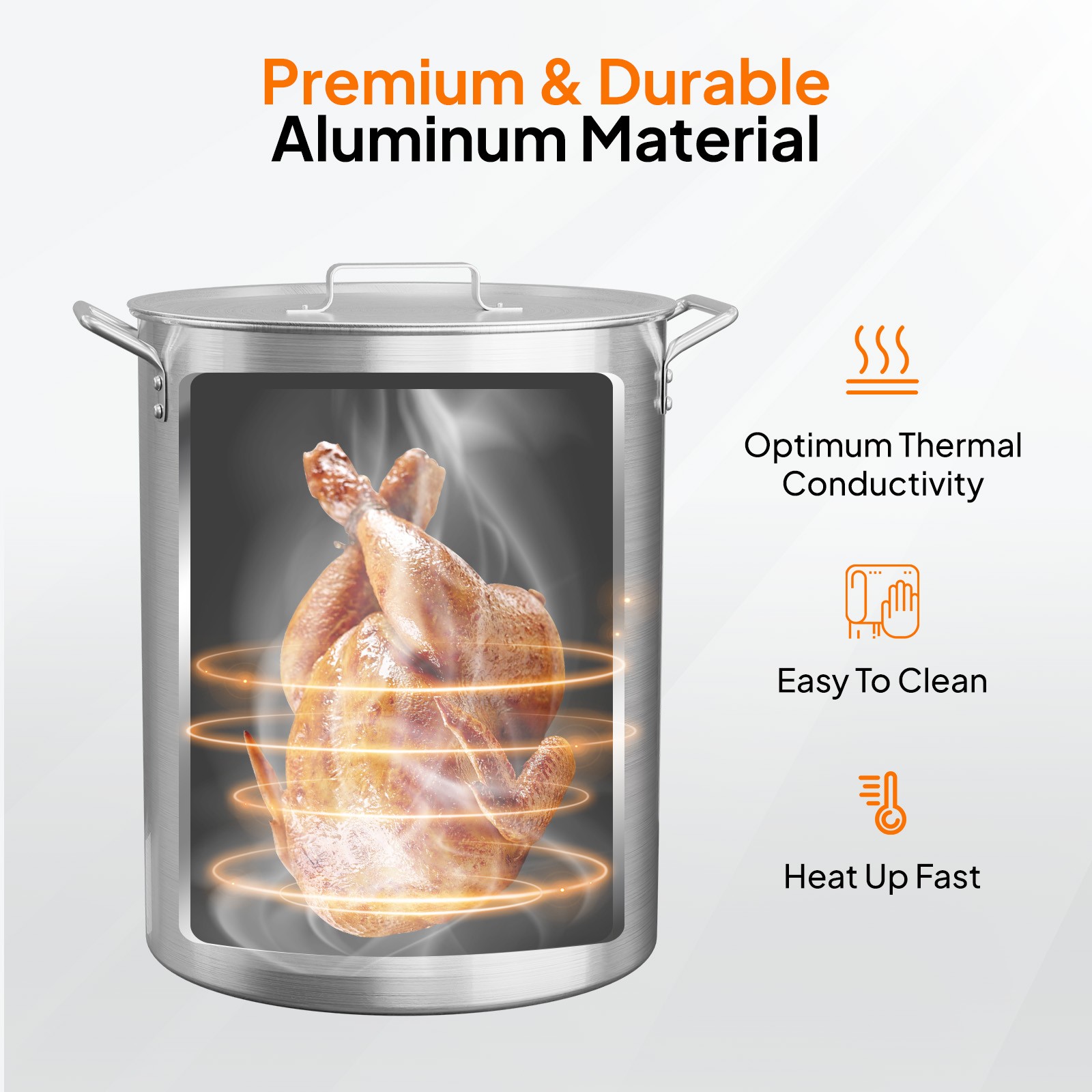 30 QT Aluminum Seafood Boil Pot with Strainer Basket, Lid, Hook for Boiling