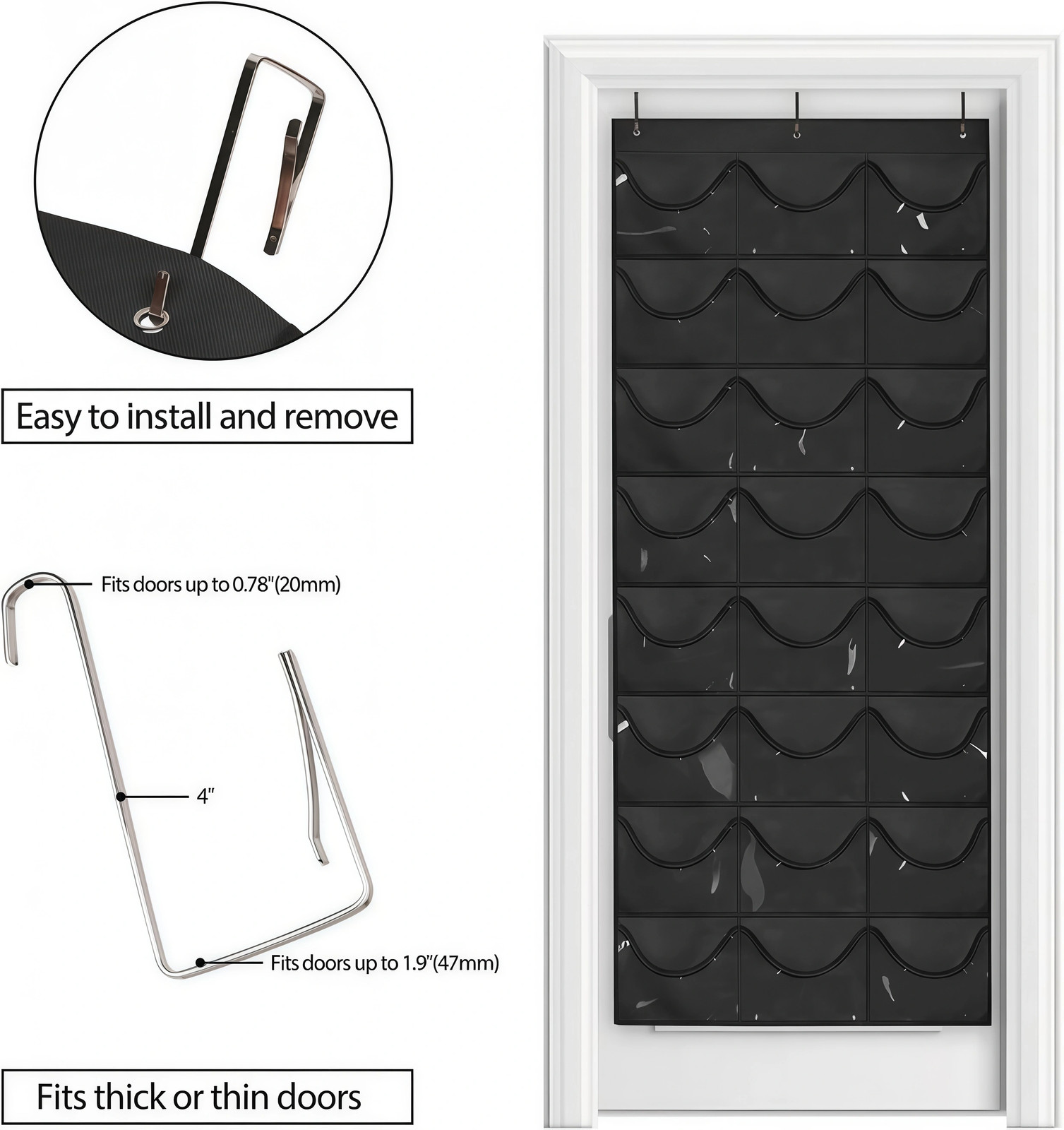 Hat Organizer Racks for Baseball Caps 24 Deep Pockets Visible Hat Holder Rack US