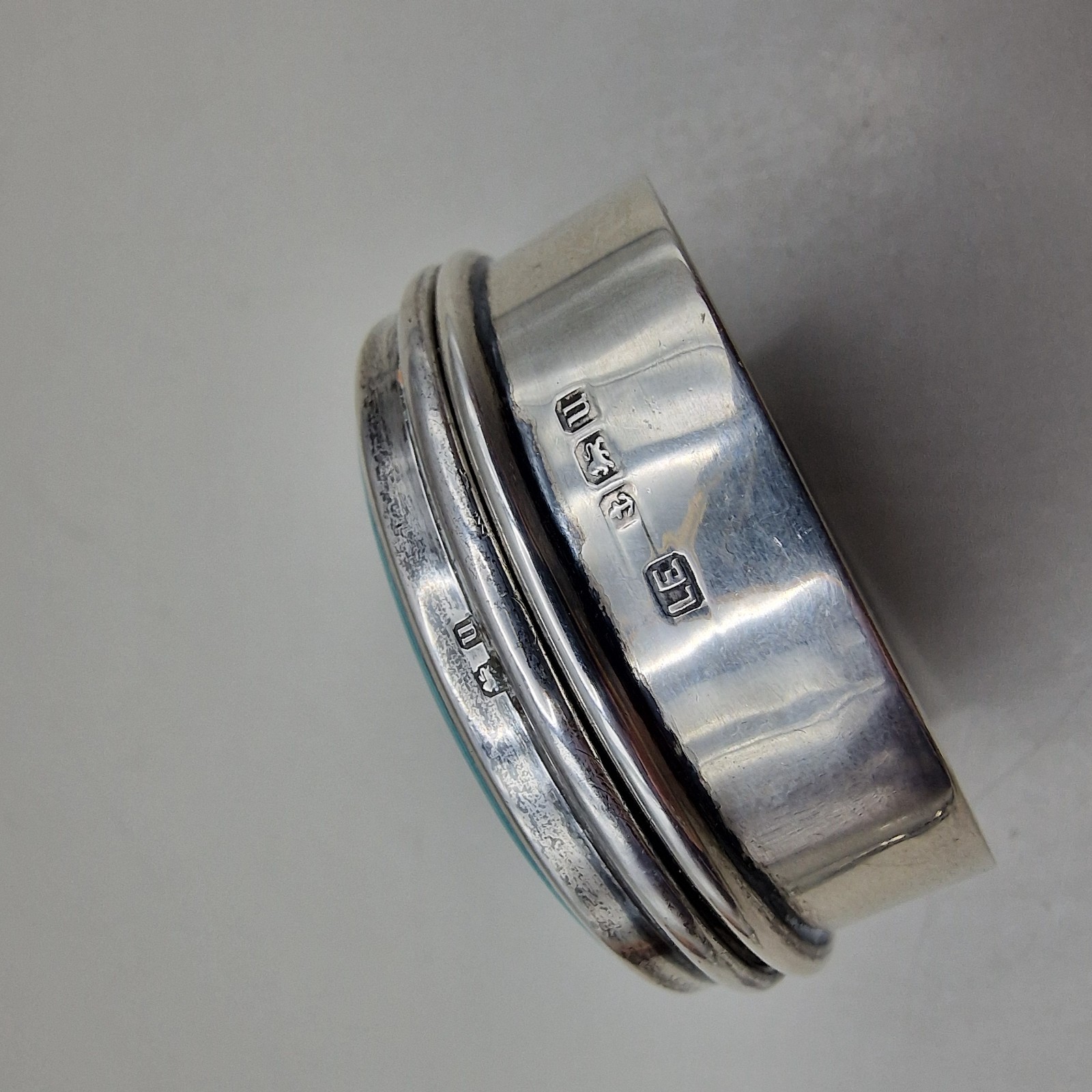 Antique Sterling Silver & Guilloché Enamel Circular Box by Lawrence Emanuel 1919