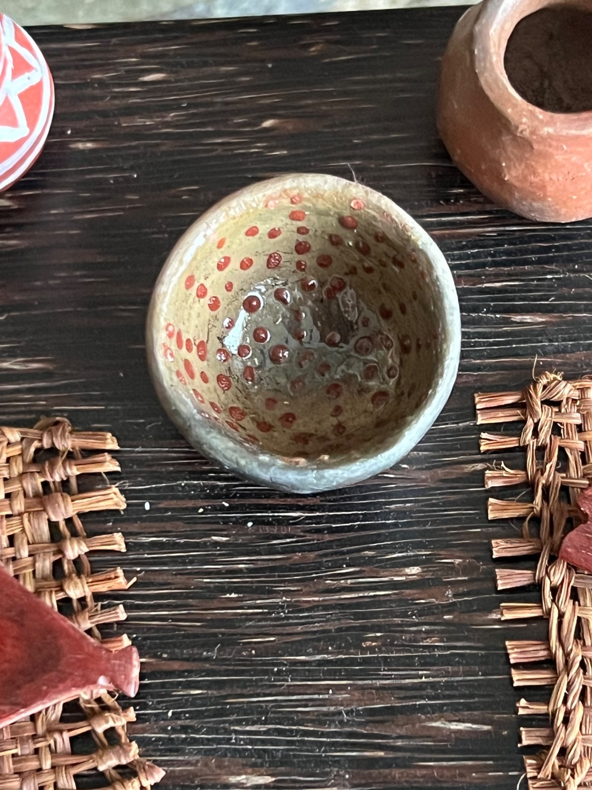 Tiny Awajun Pottery Bowl Handmade Earthenware Ceramic Frogs Eggs Cocoashi
