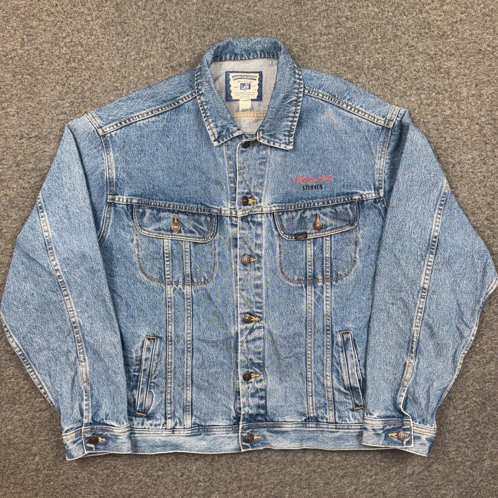 Vintage Lee Disney MGM Studios Mickey Mouse Denim Jacket Mens XL Embroidered