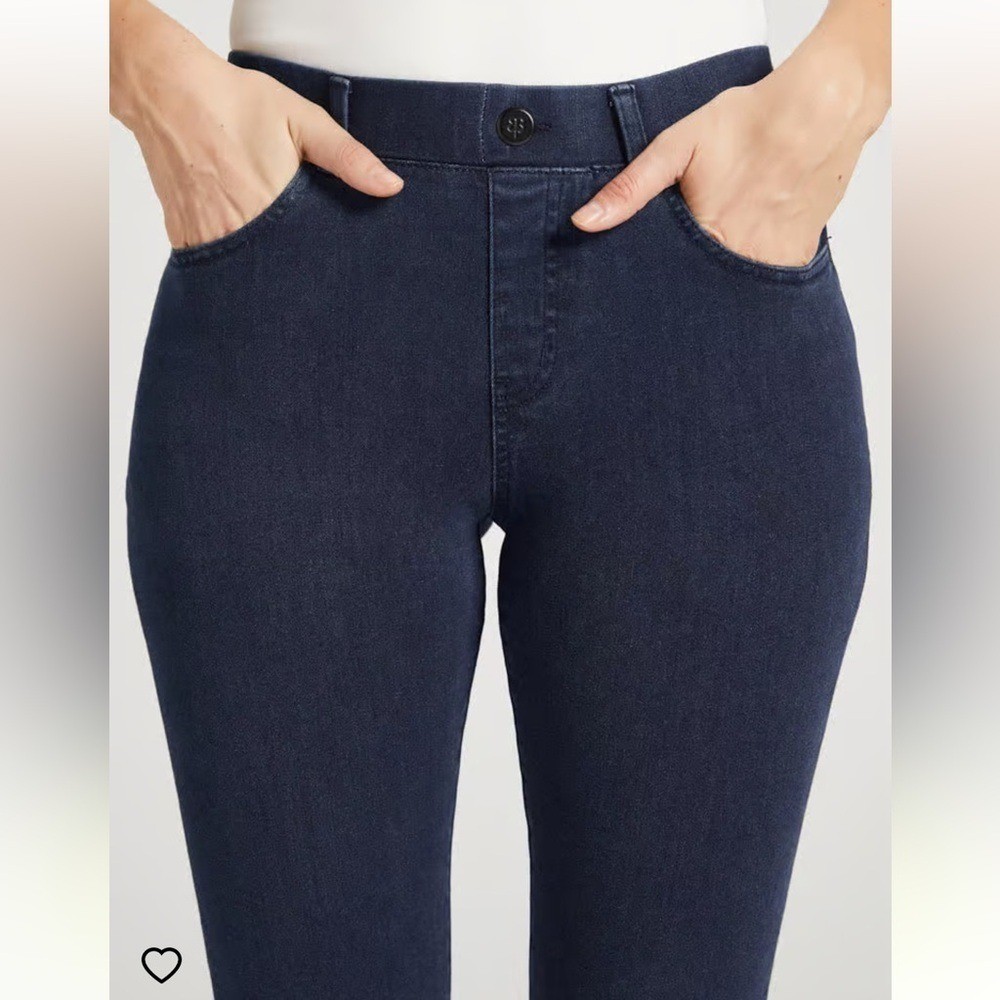 Betabrand Yoga Denim Skinny-Leg Pants | Dark Wash | Petite Medium