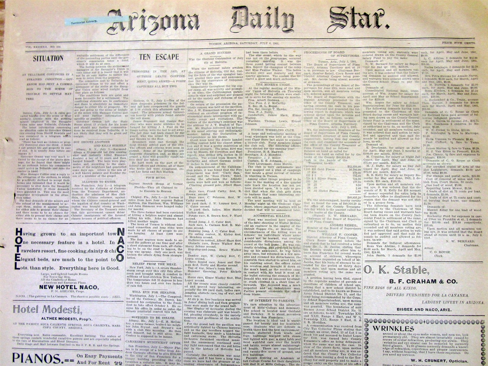 Lot of 5 1901 TUCSON Arizona Territory newspapers WILD WEST frontier 125 yrs old