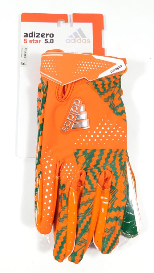 adidas 5 Miami U Team Issued Receiver Football Gloves Org/Grn/Org Size 3XL
