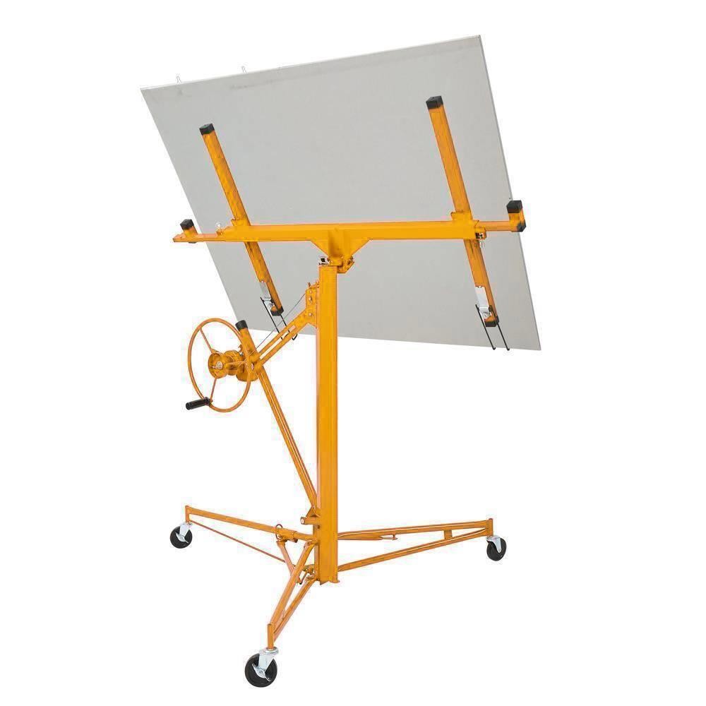 11FT Drywall Lift Plasterboard Panel Rolling Lifter with Lockable Wheels Yellow