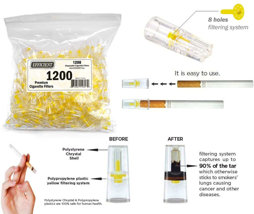 EFFICIENT Bulk Cigarette Filter Tips (1200 Filters) Block, Filter Out Tar & Nic
