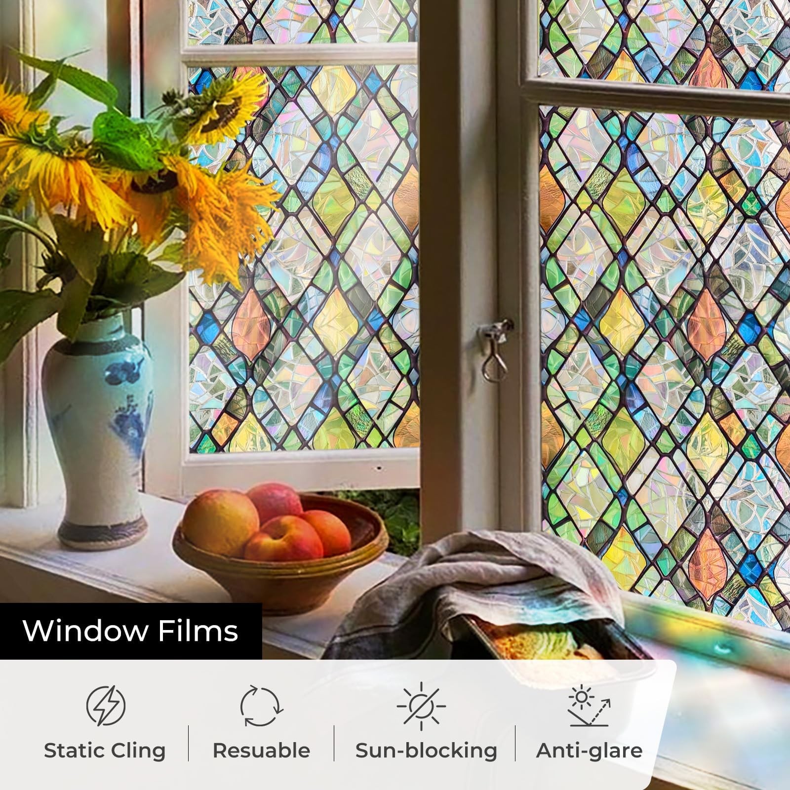 ADD.HERES Window Privacy Film, Stained Glass Decorative Static Cling, Removab...