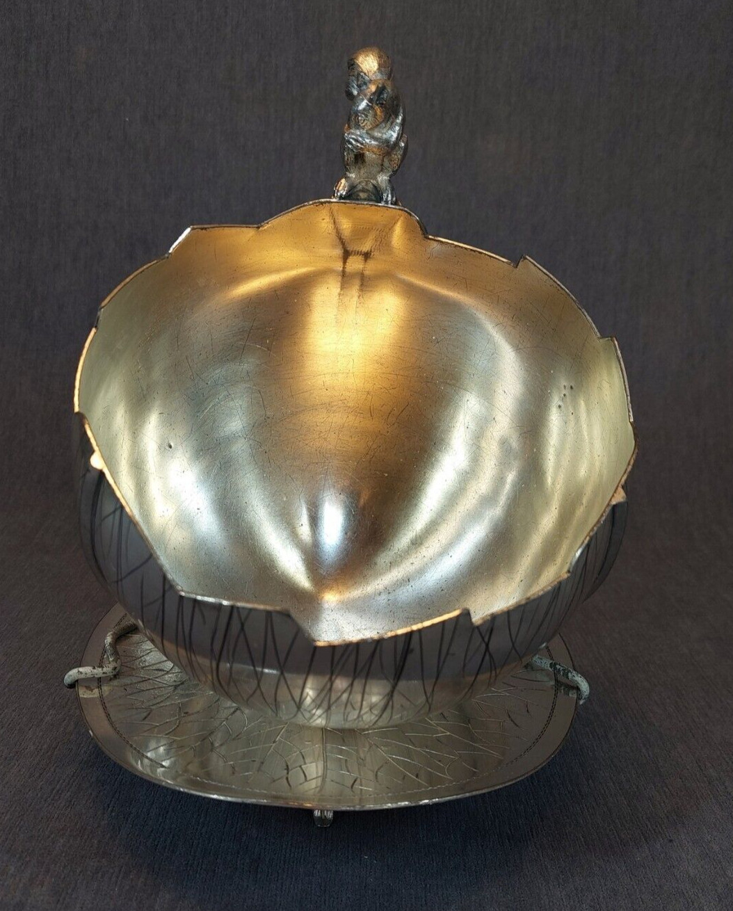 Rare Antique Victorian Wilcox Quadruple Silver Plate Squirrel Nut Bowl