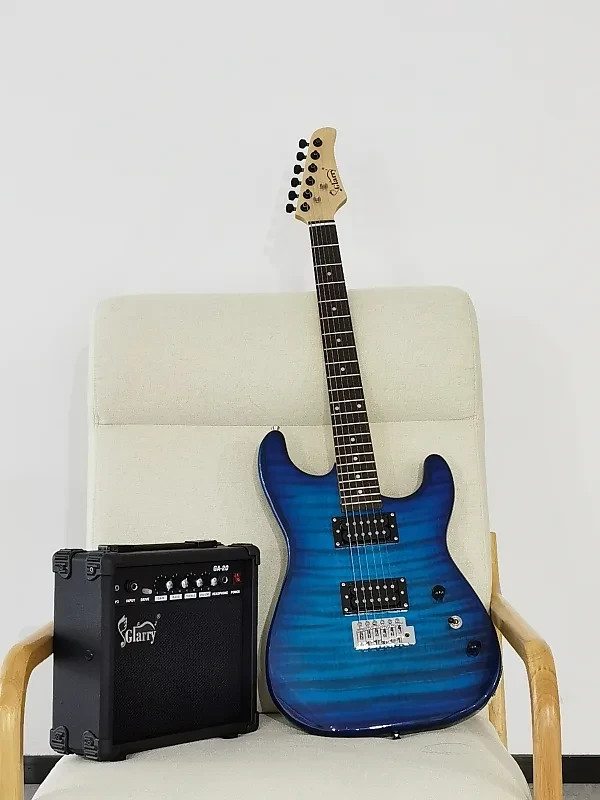 Full-Size Blue Electric Guitar Starter Package with 20-Watt Amp and Accessories