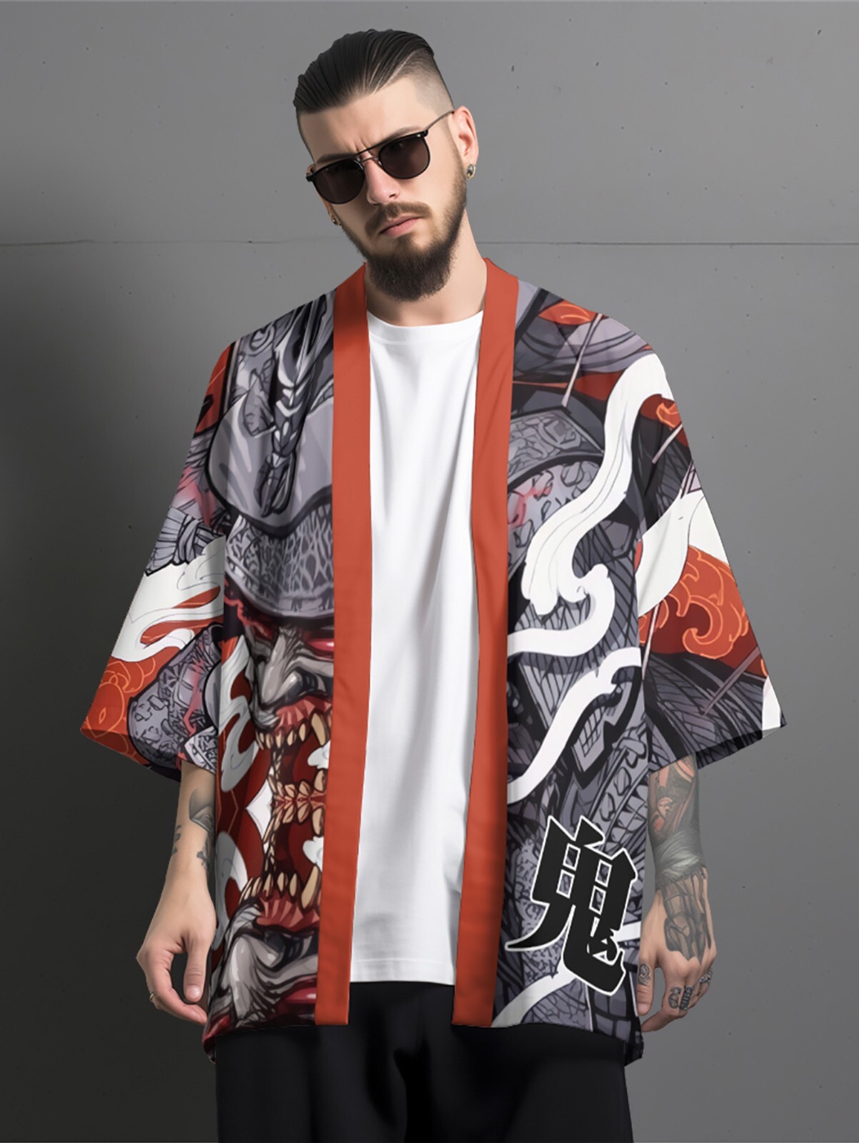 Niepce Men's Japanese Streetwear Kimono Lightweight Printed Cardigan