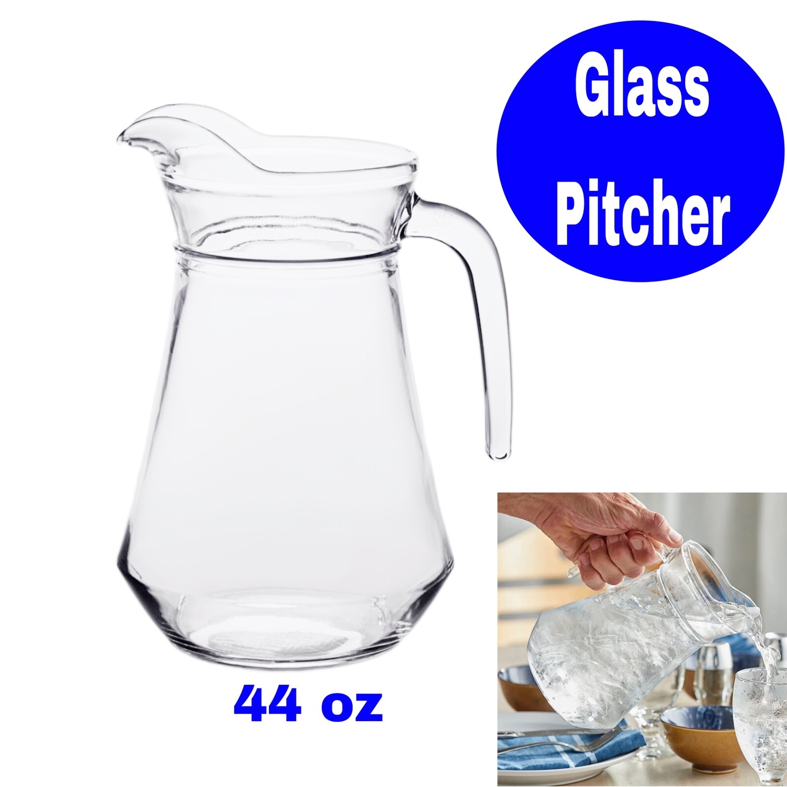 44 oz Glass Pitcher with High Pour Lip