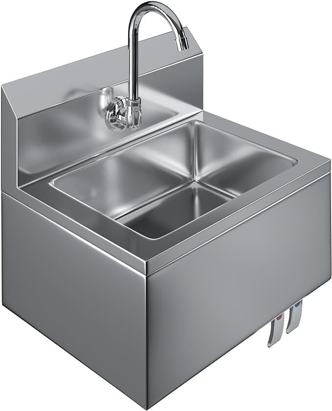 Stainless Steel Hands-Free Wall-Mounted Hand Sink with Faucet and Knee Valve Ped