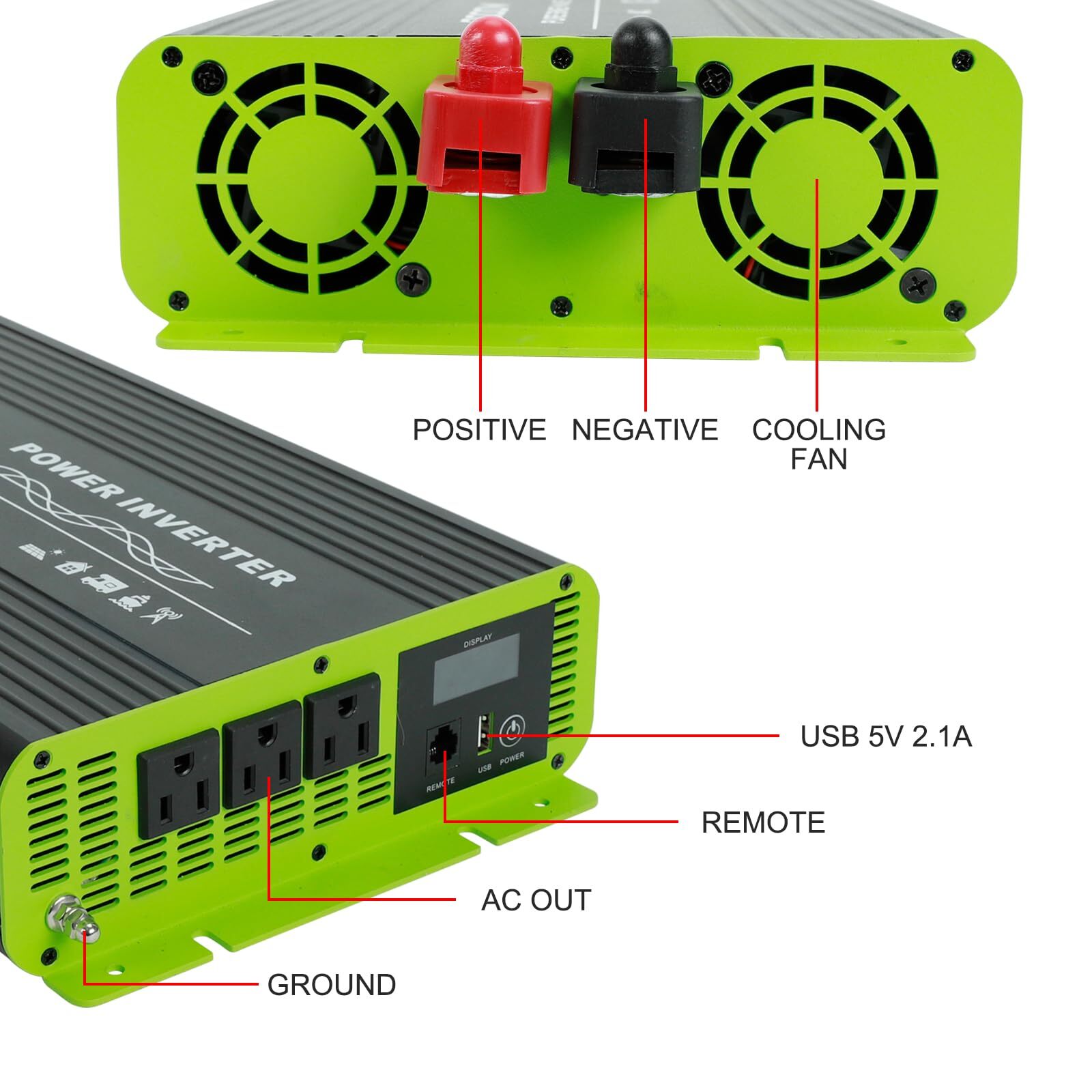 for RV Camper 2000W Pure Sine Wave Inverter 12V DC to 110V AC Converter