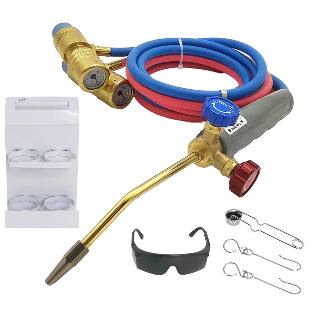 Oxygen MAPP Torch Kit W/ Pressure Meter W/ Tank Support, Glasses And Flint Spark