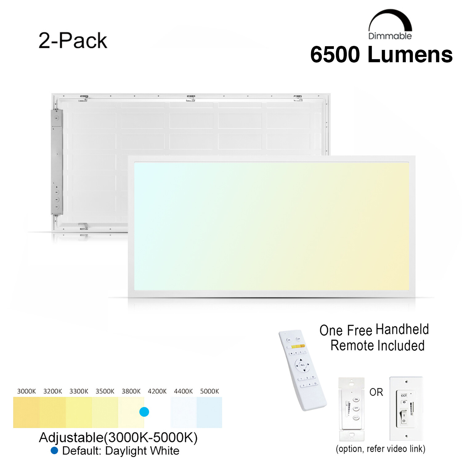 2 PK 2x4 LED Flat Panel Light Remote Control 3000k-5000k Dimmable Office Troffer