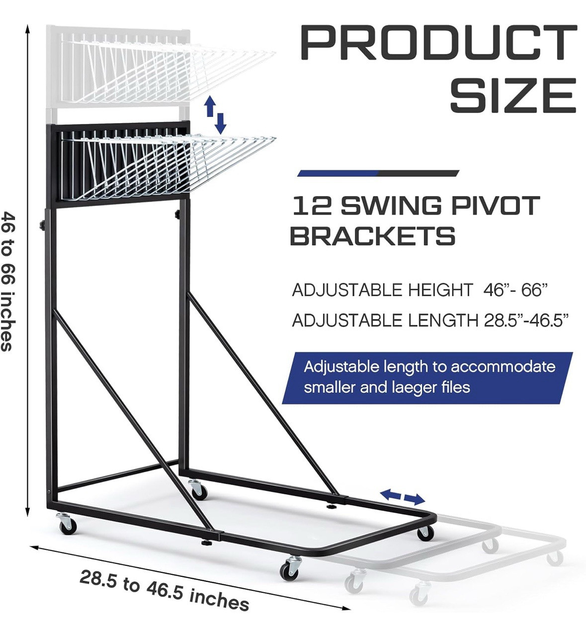 Mobile Blueprint/Poster Display Rack Heavy Duty Plan 12 Brackets-Black
