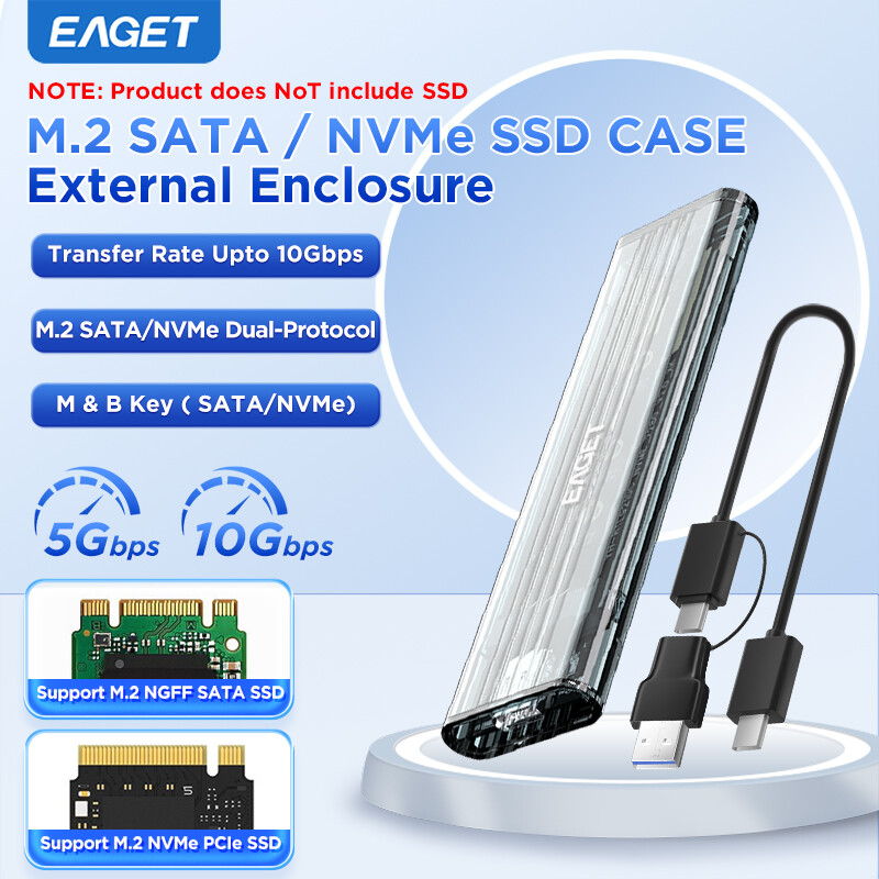 EAGET SE150D M.2 SATA NVMe Dual-Protocol Portable Transparent External Enclosure