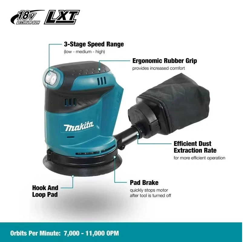Makita DBO180Z 18V Brushless Cordless Rechargeable Disc Random Orbital Sander Wo