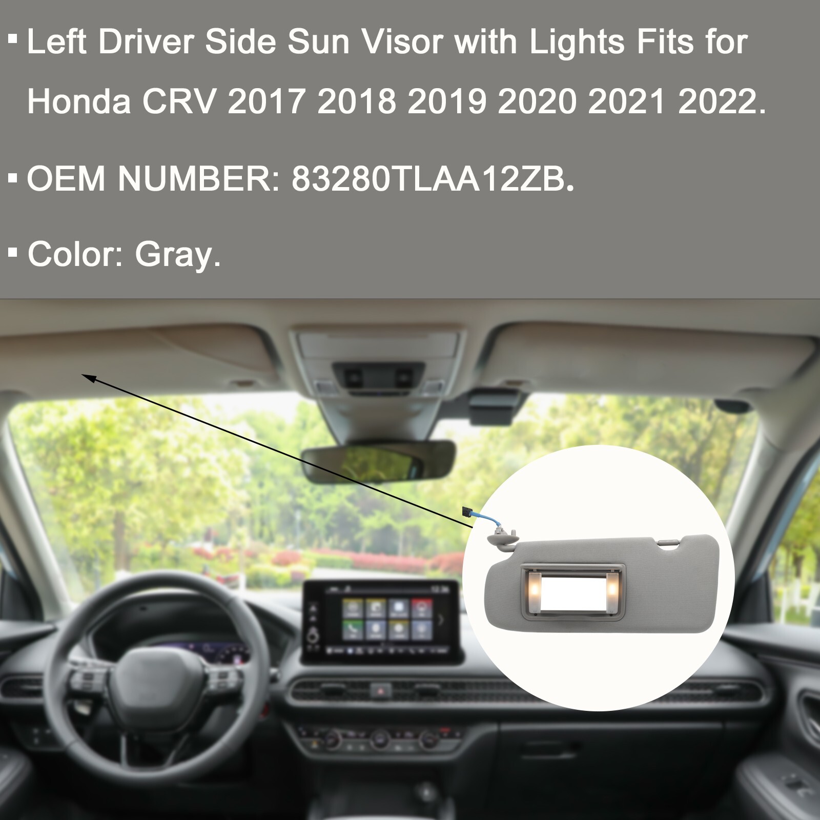 Left Driver Side Sun Visor W/ Lights Fits for Honda CRV 2017-2022 83280TLAA12ZB